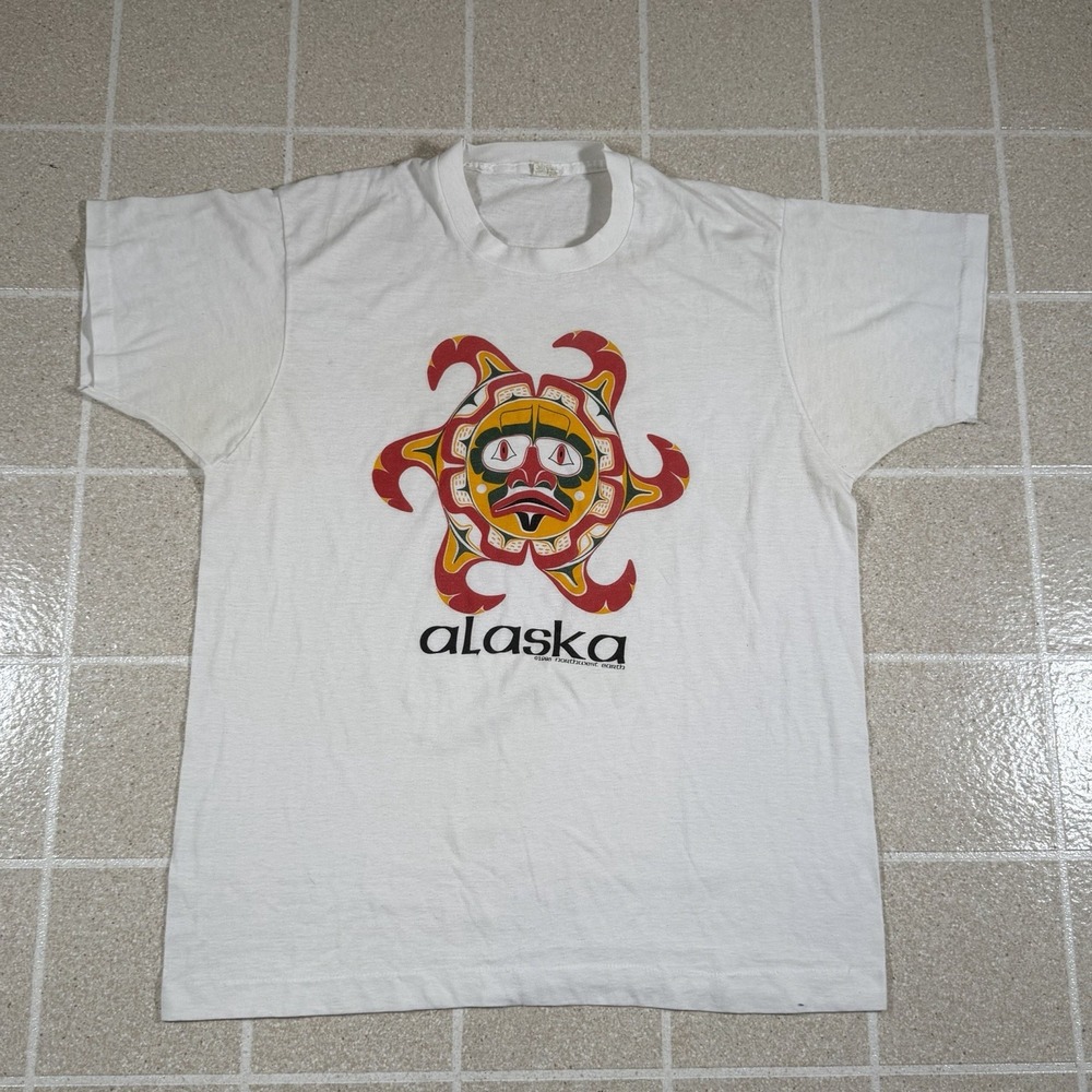 Vtg 80s Screen Stars Alaska Souvenir Tee XL Single Stitch Paper Thin Tshirt